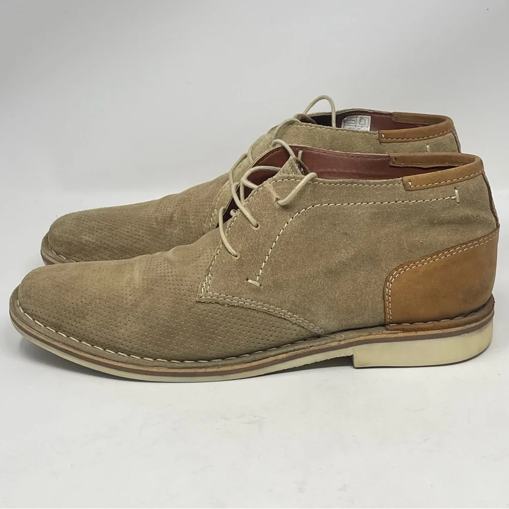Steve Madden Hendric Chukka Boots Mens 8.5 Tan Brown Suede Perforated Lace Up